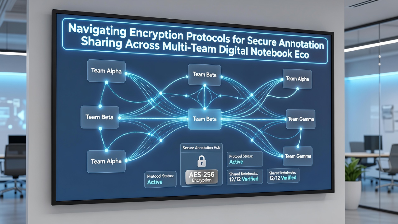 Diagram showing secure annotation flow between teams with layered encryption protocols and compliance checkpoints